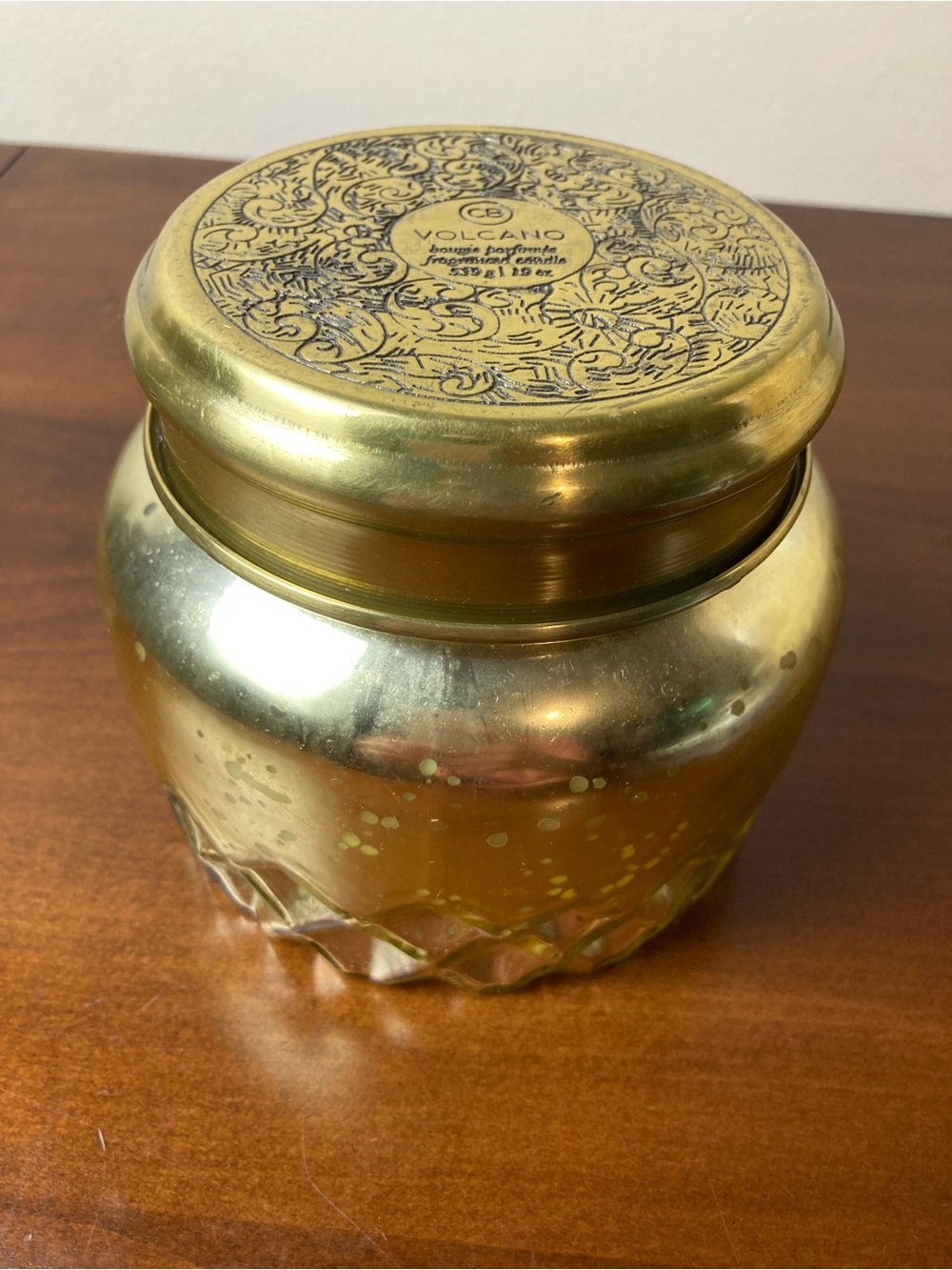 Anthropologie Capri Blue Vocano Metallic Gold Glass Jar Candle